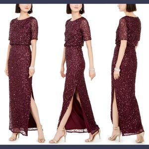 NWT Adrianna Papell Blouson Sequin Gown in Cassis [SZ 6 ]‎